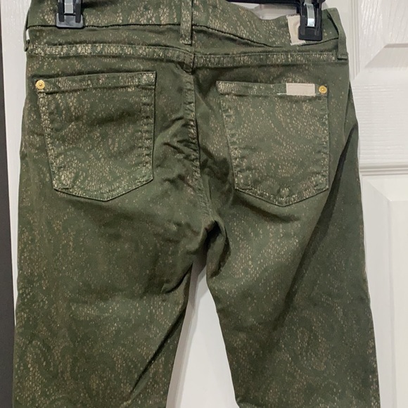 7 for All Mankind Green Golden Paisly Print  Cotton Jeans - Picture 5 of 7